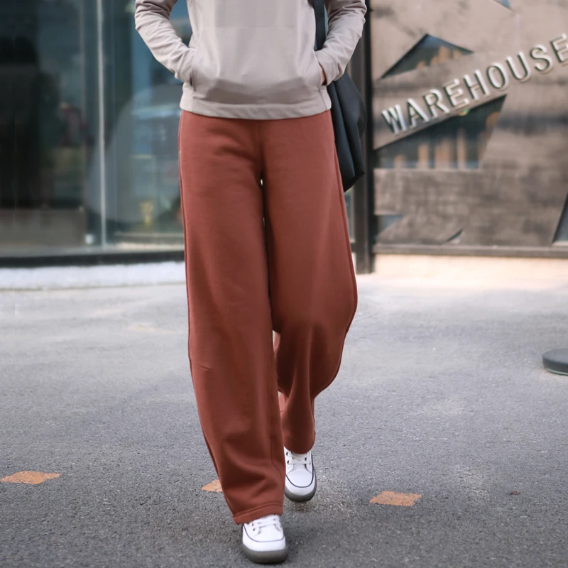 2023秋季保暖抓绒卫裤女款宽松休闲运动裤加厚款显瘦显腿长萝卜裤