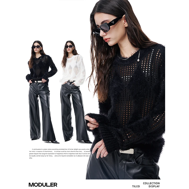 MODULER新款 原创菱形格镂空感微透视宽松毛衣针织衫