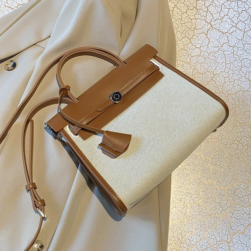 今年流行质感新款高级感帆布凯莉包手提铂金包单肩斜挎通勤大包女