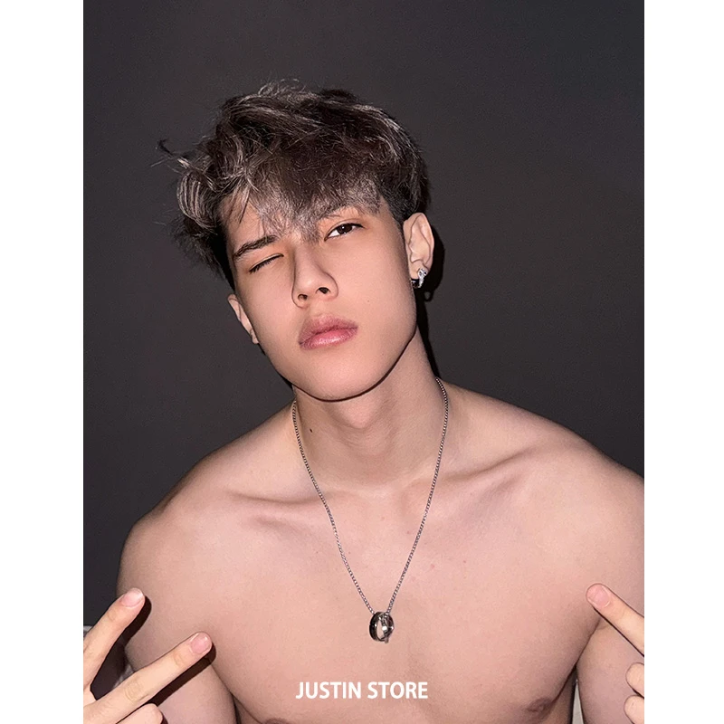 钛钢项链 JUSTIN双圆环戒指项链男女潮街头嘻哈吊坠配饰毛衣链