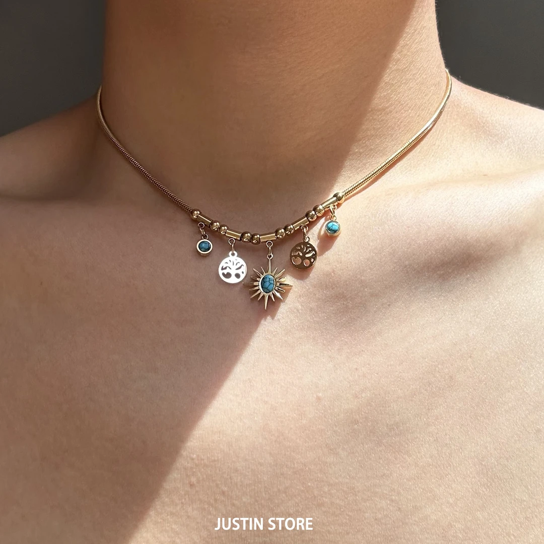 合金项链 复古vintage太阳花项链男小众设计感2024年新款饰品锁骨