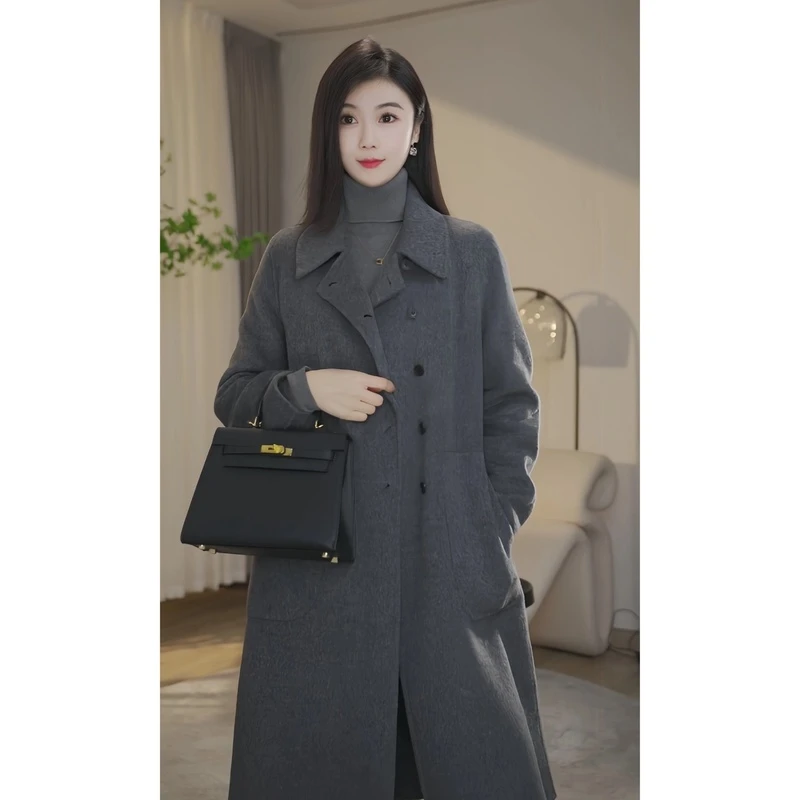 【小北甄】8384003双面羊毛大衣气质毛呢外套感长款呢子上高贵