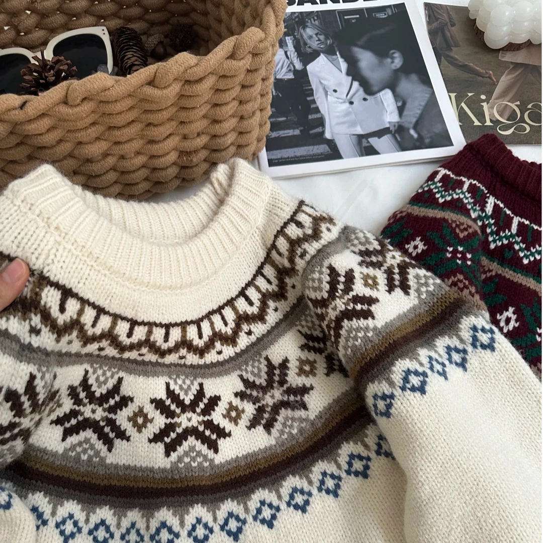 【一木】古着毛衣针织衫复古秋冬宽松百搭圆领开衫套头韩版高领