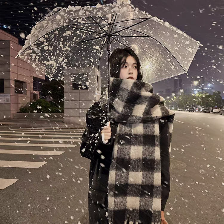 秋冬季双面格子围巾情侣长款保暖流苏百搭时尚围脖披肩