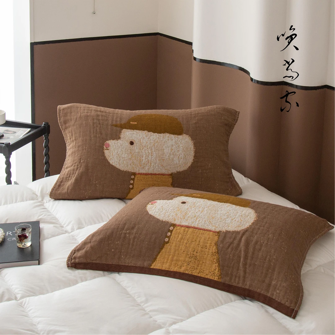 笑当家【单枕巾一对】全棉纱布单枕巾一对装简约加厚两用枕头巾