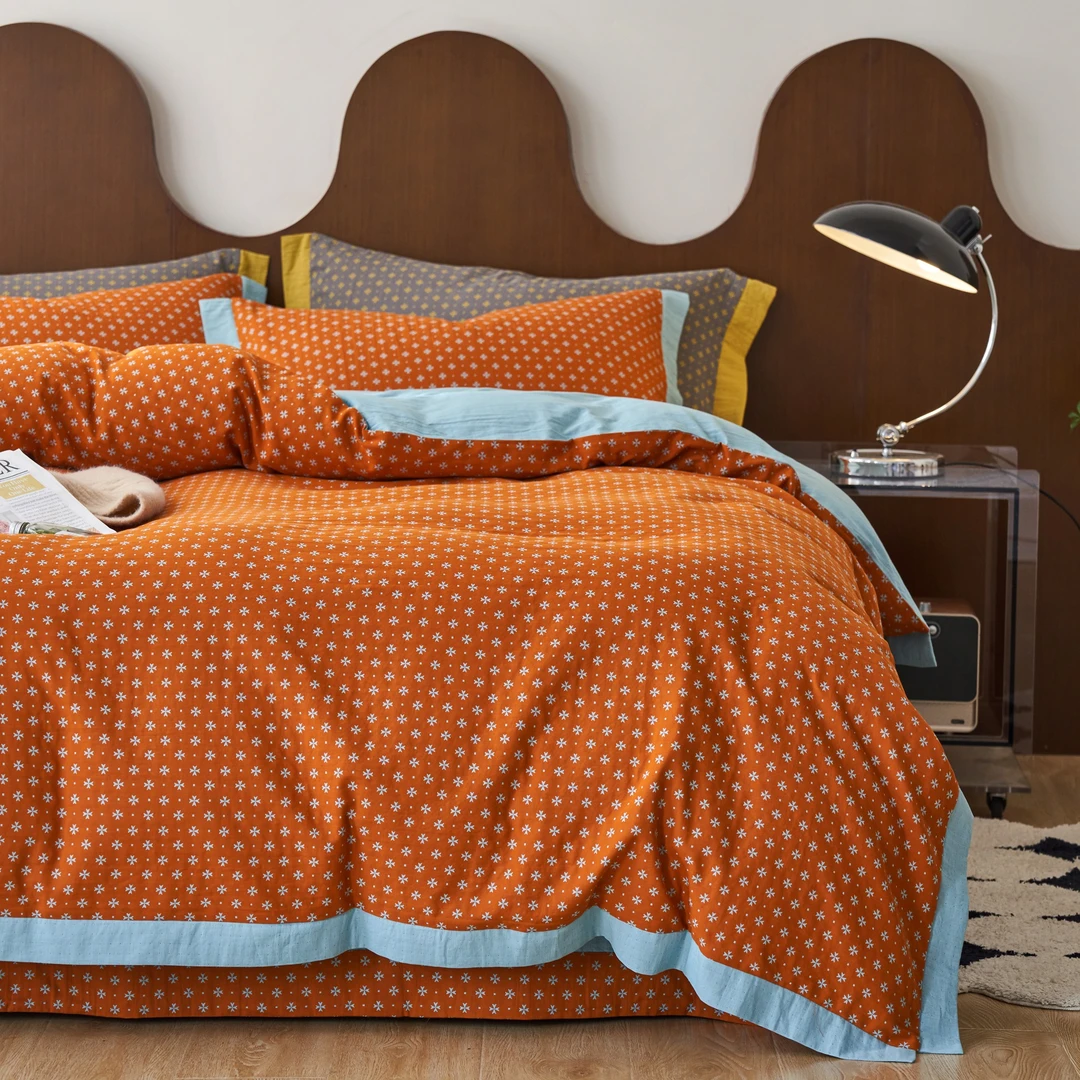 笑当家【满天星】飞边款全棉双层纱色织提花双层纱四件套精梳