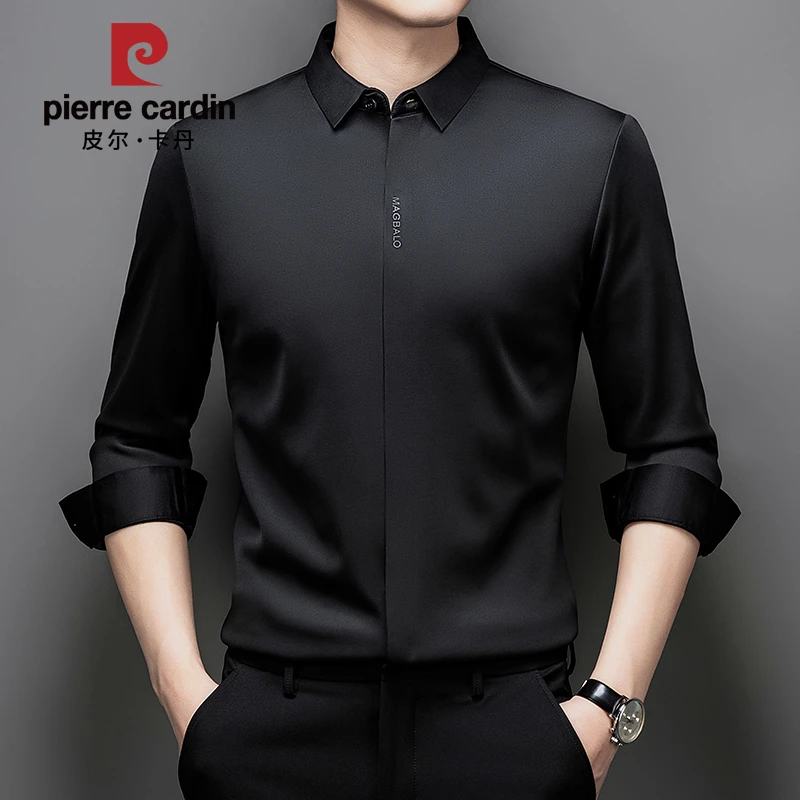 皮尔卡丹秋冬季新款高档商务男装长袖衬衣休闲加绒保暖打底衬衣潮
