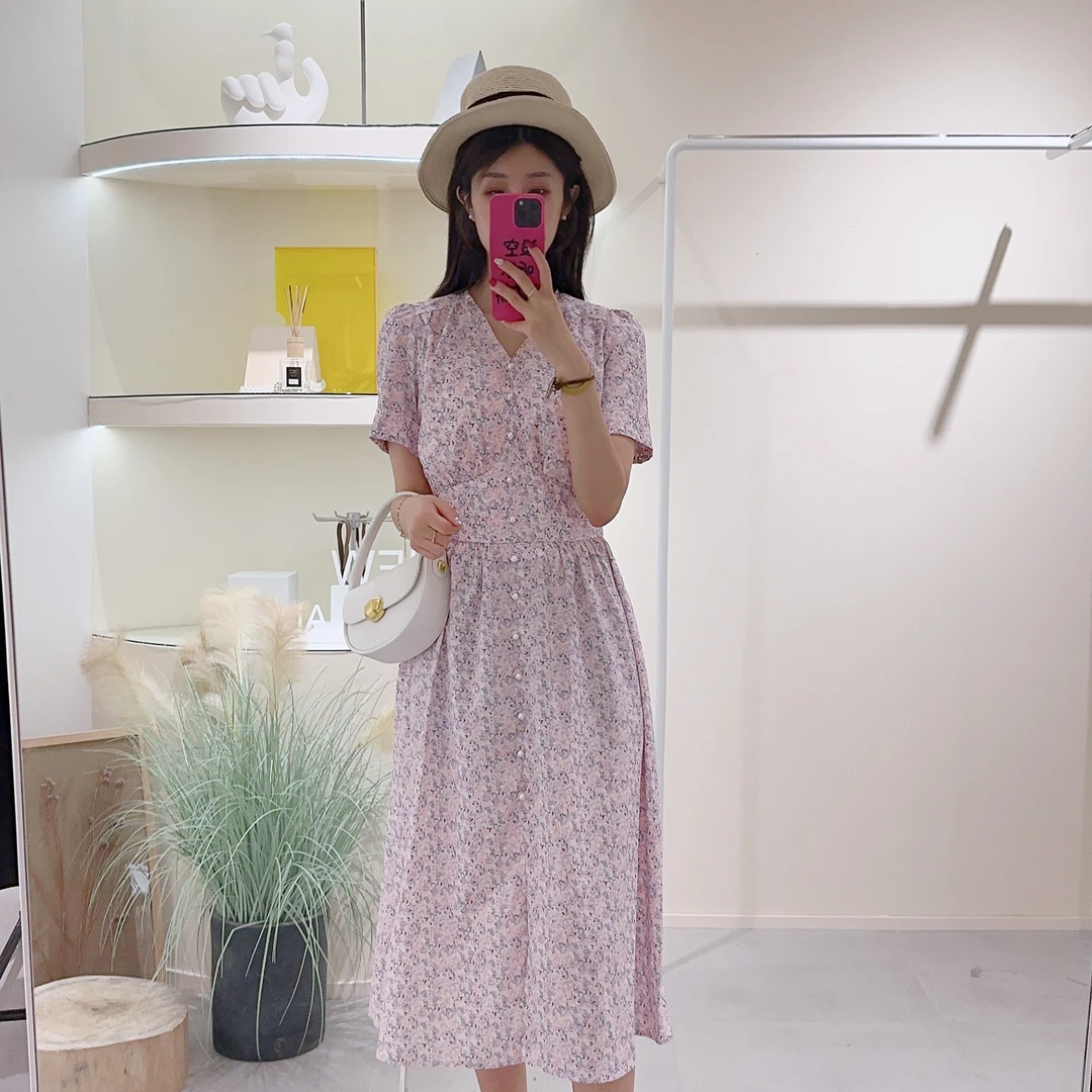 Lagogo/拉谷谷泡泡袖连衣裙法式宫廷蕾丝连衣裙发光公主裙碎花