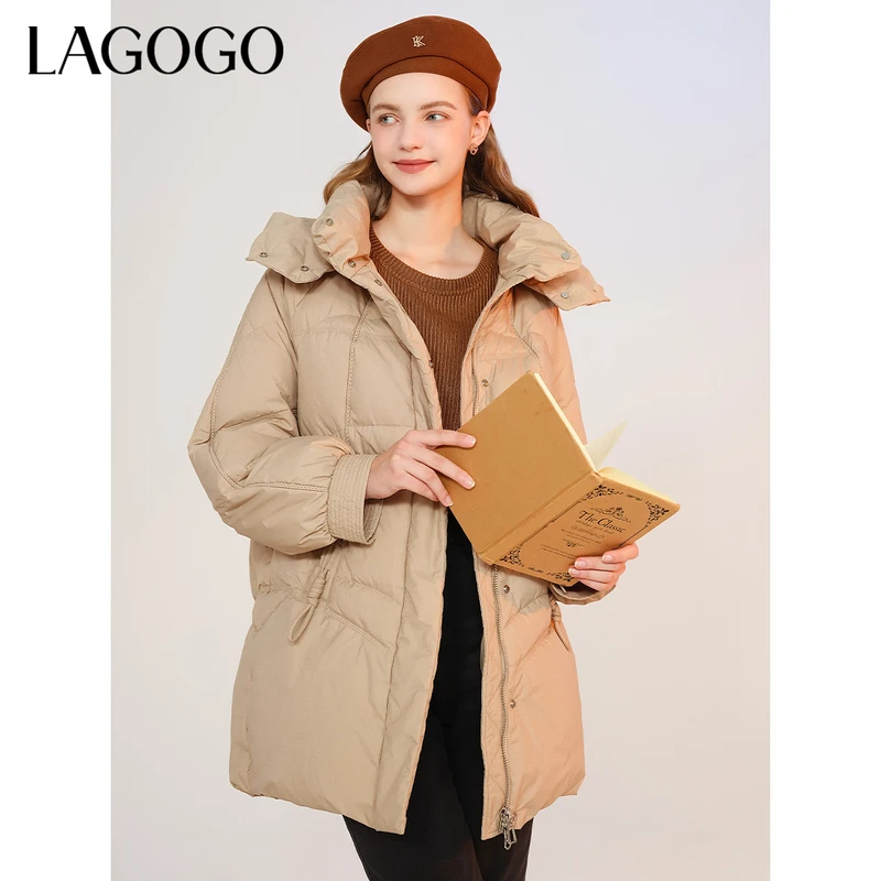 lagogo新款连帽插肩舒适温暖羽绒服女MCYY33XC57