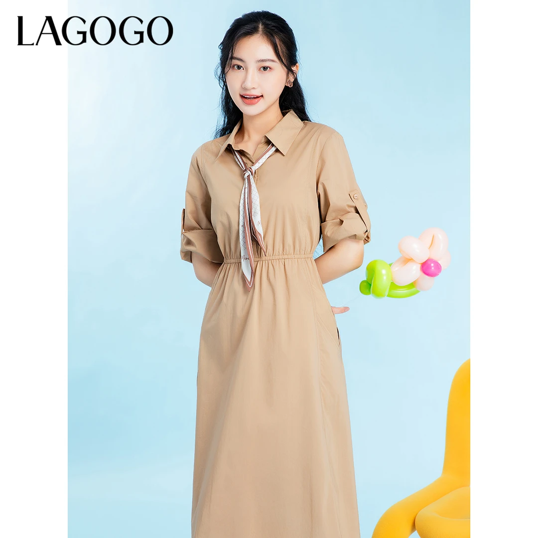 lagogo新款设计感系带精致连衣裙女MALL433C49