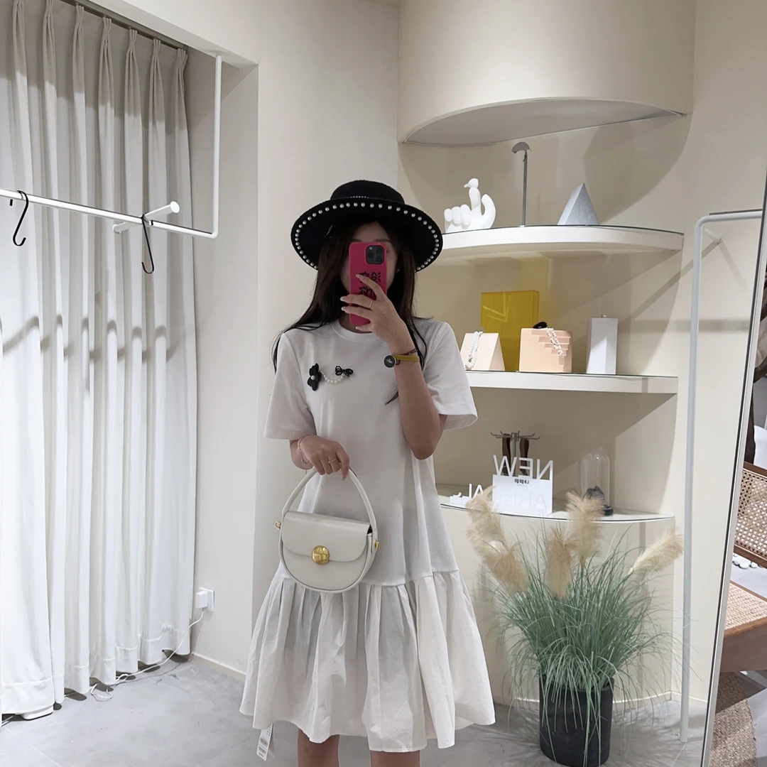 Lagogo/拉谷谷专柜新款白色遮肉显瘦时尚连衣裙款裙子气质