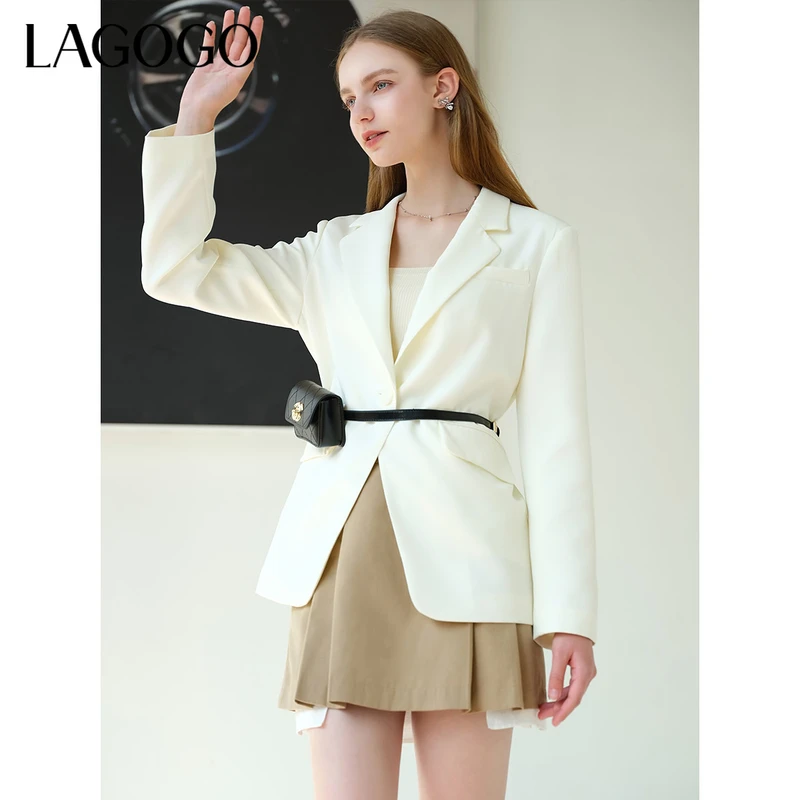 Lagogo拉谷谷新款百搭简约通勤开叉西装女MCWW338C47