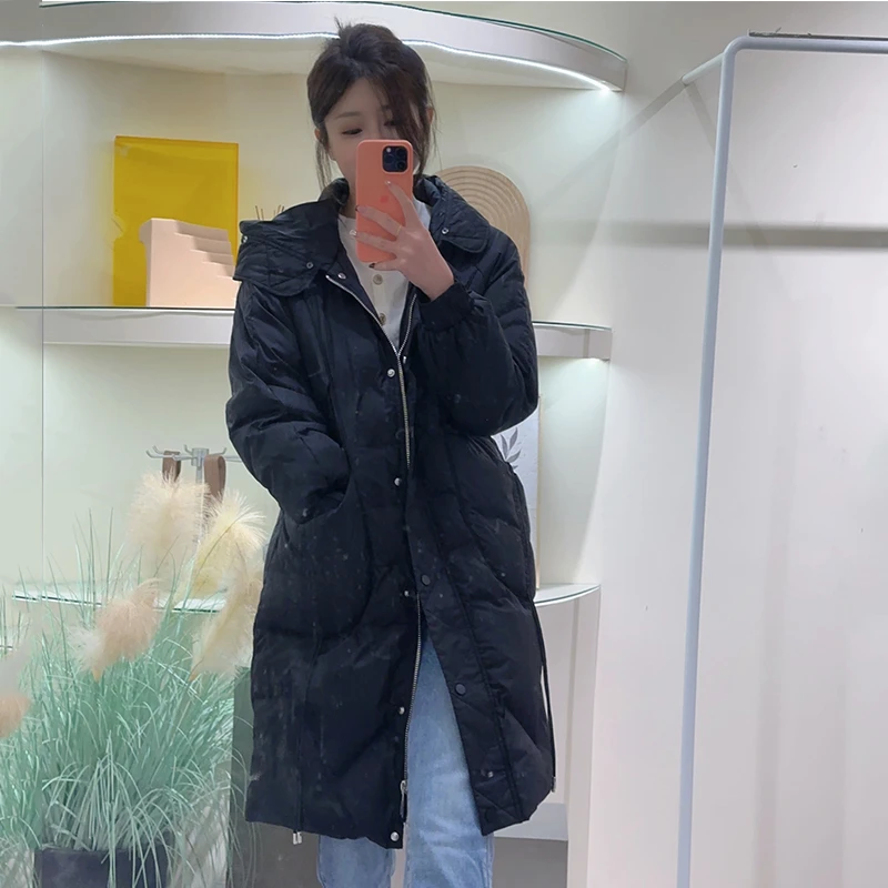 Lagogo/拉谷谷专柜同款黑色遮肉显瘦80灰鸭绒羽绒服女羽绒服