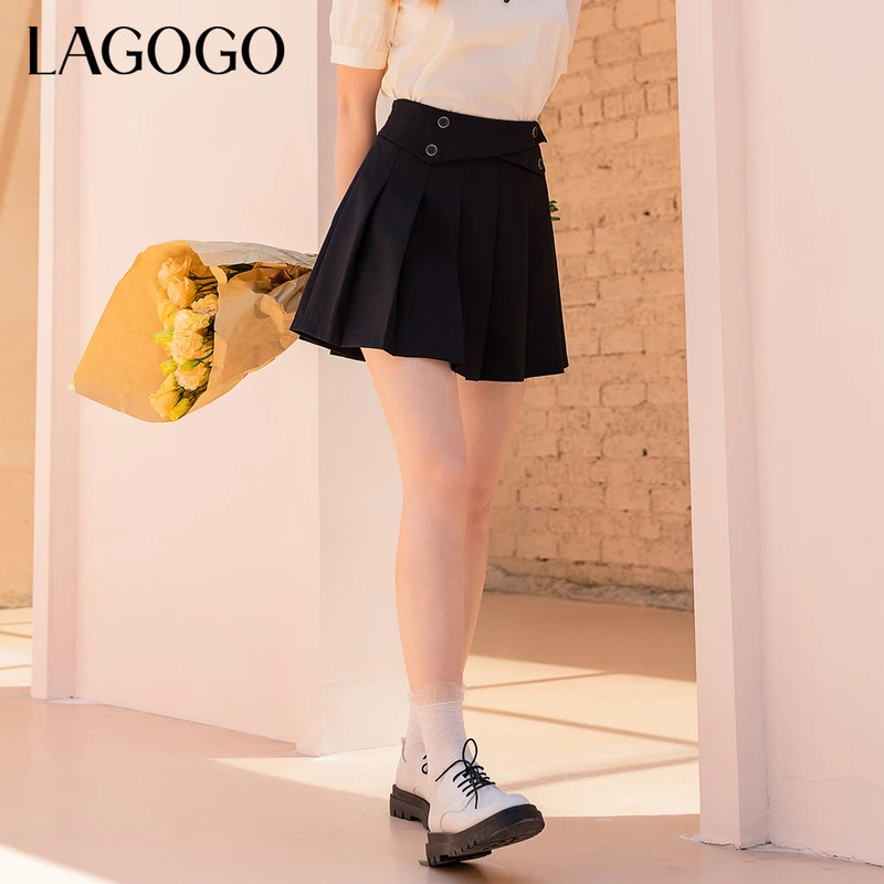 Lagogo新款高腰裤型内衬百褶半身裙女LABB135A84