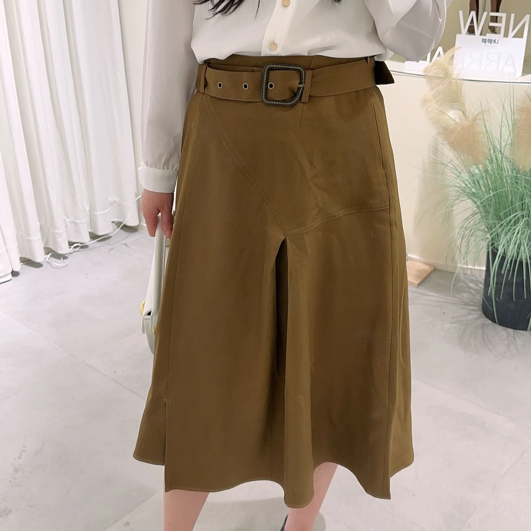 Lagogo/拉谷谷半身裙高腰时尚休闲百搭半裙长款纯色秋冬显瘦气质