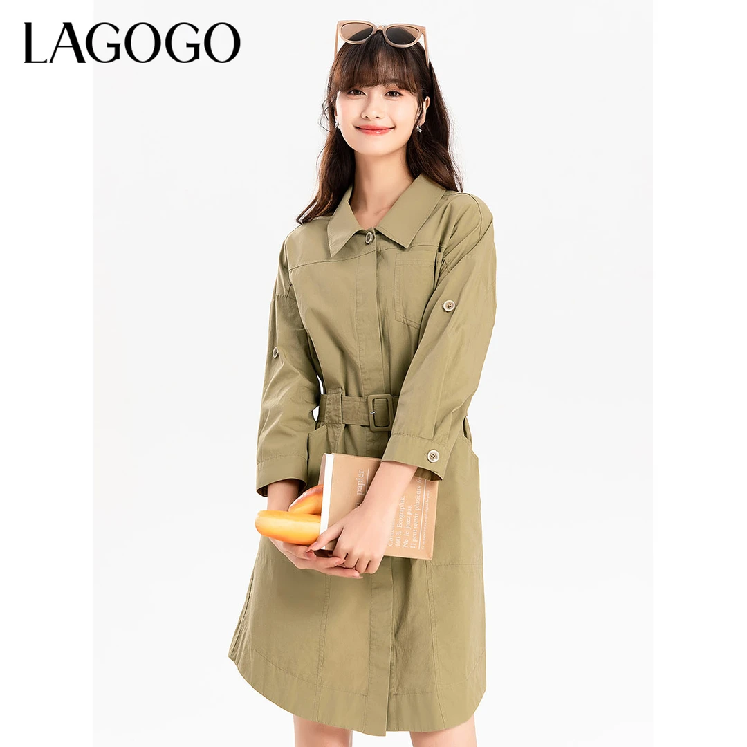 lagogo新款气质落肩袖通勤连衣裙女MALLA33F44