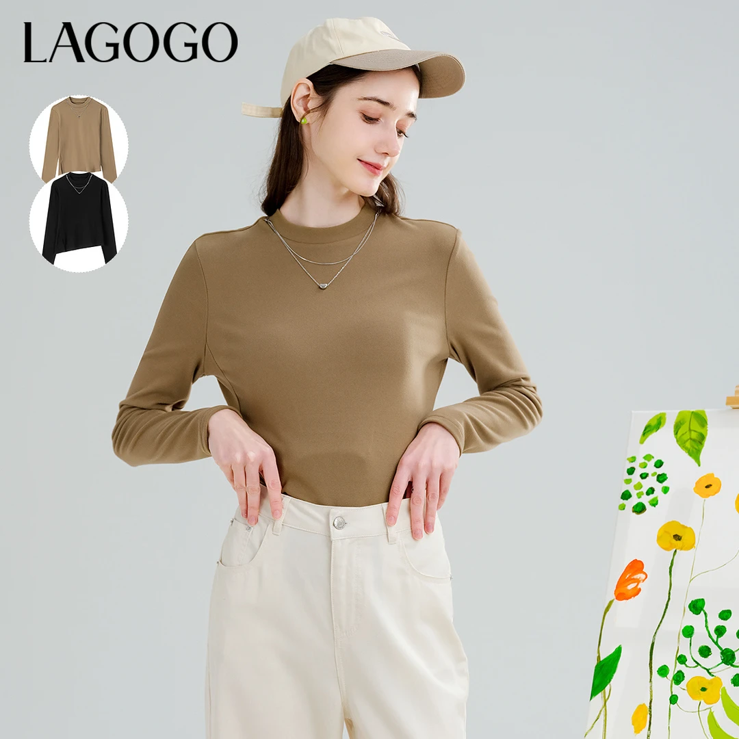 lagogo拉谷谷新款弹力舒适经典百搭高领上衣女NASS531A13春秋长袖