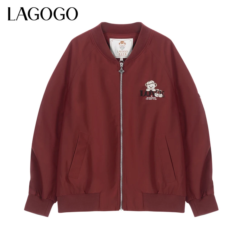 lagogo新款精致小熊亮片显白可爱秋冬外套女MCWW5C44时尚