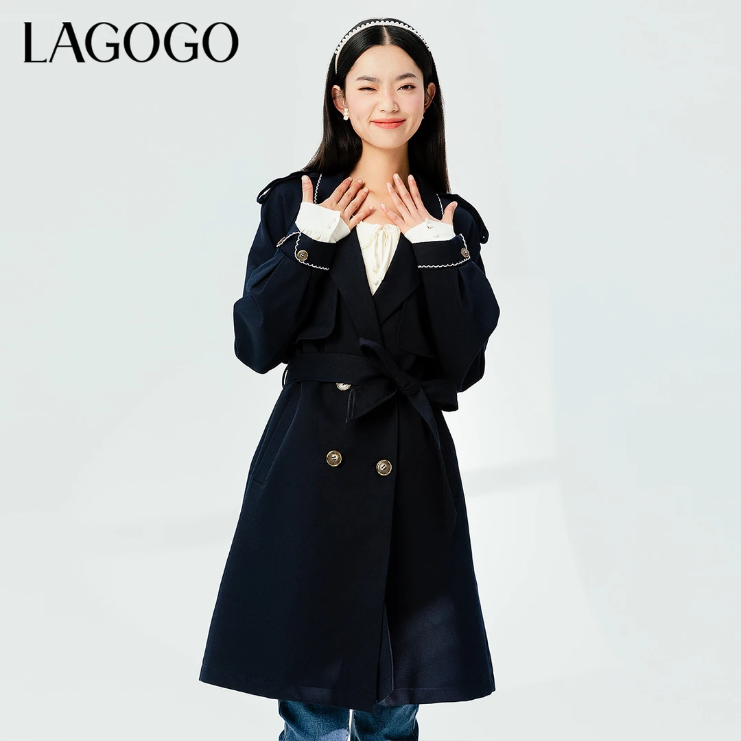 Lagogo新款设计感系带气质风衣女MAFF231C41