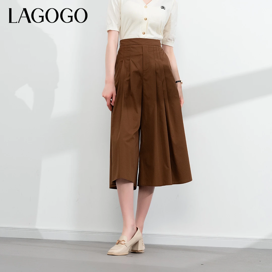 lagogo拉谷谷新款美拉德显白气质高腰休闲裤女NAKK434A41