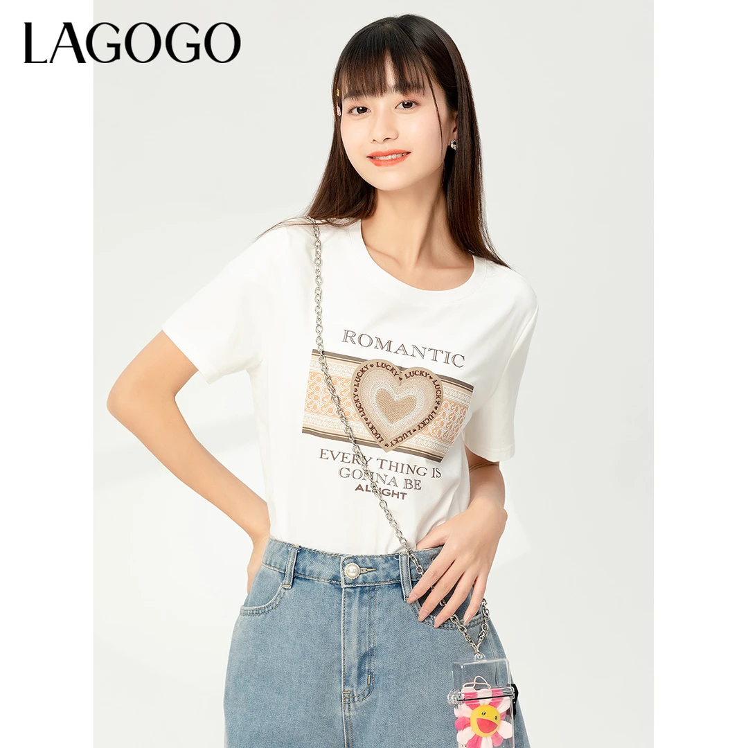 Lagogo新款字母刺绣好搭小白T女MATT313A06
