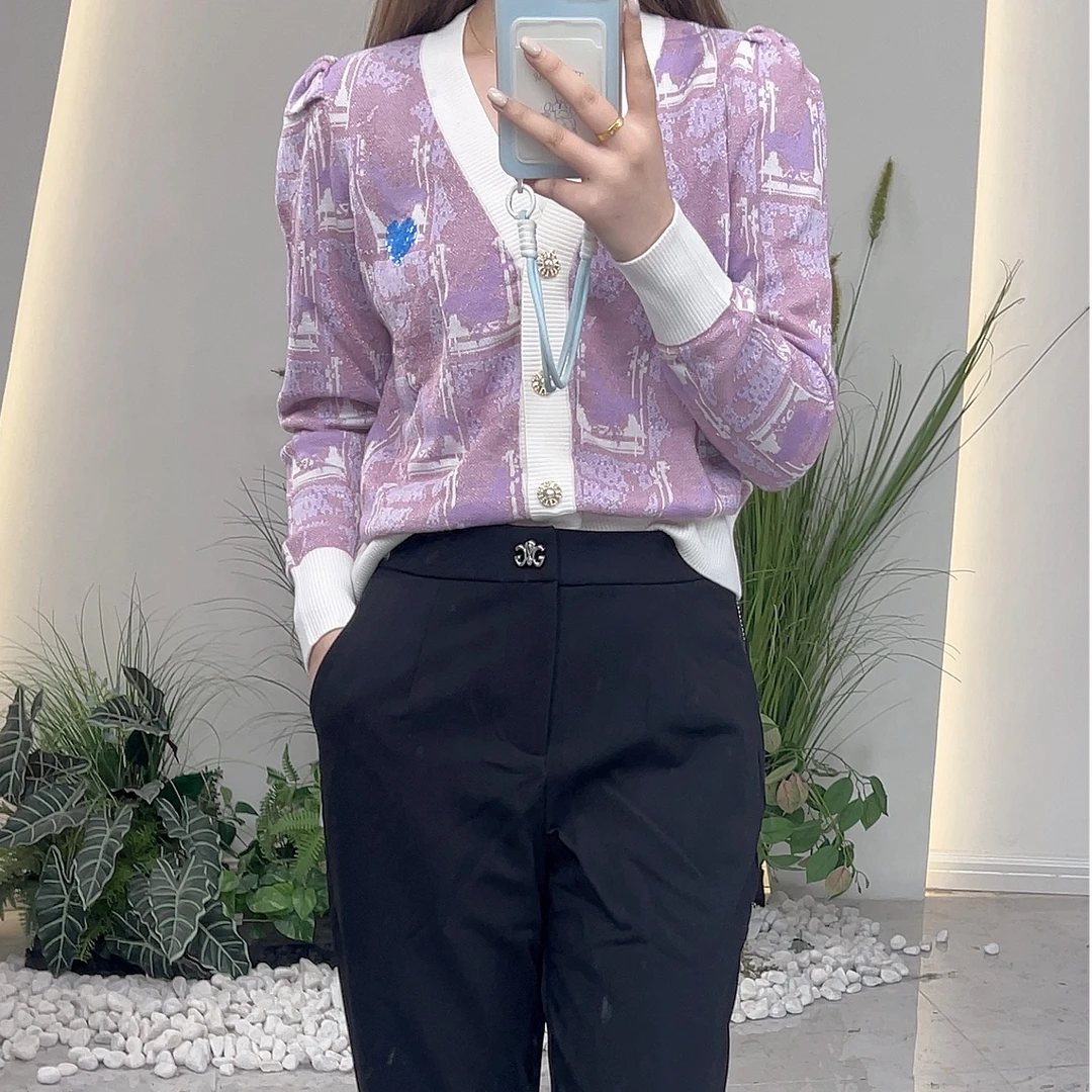 Lagogo/拉谷谷LAGOGO拉谷谷专柜新款紫色针织开衫