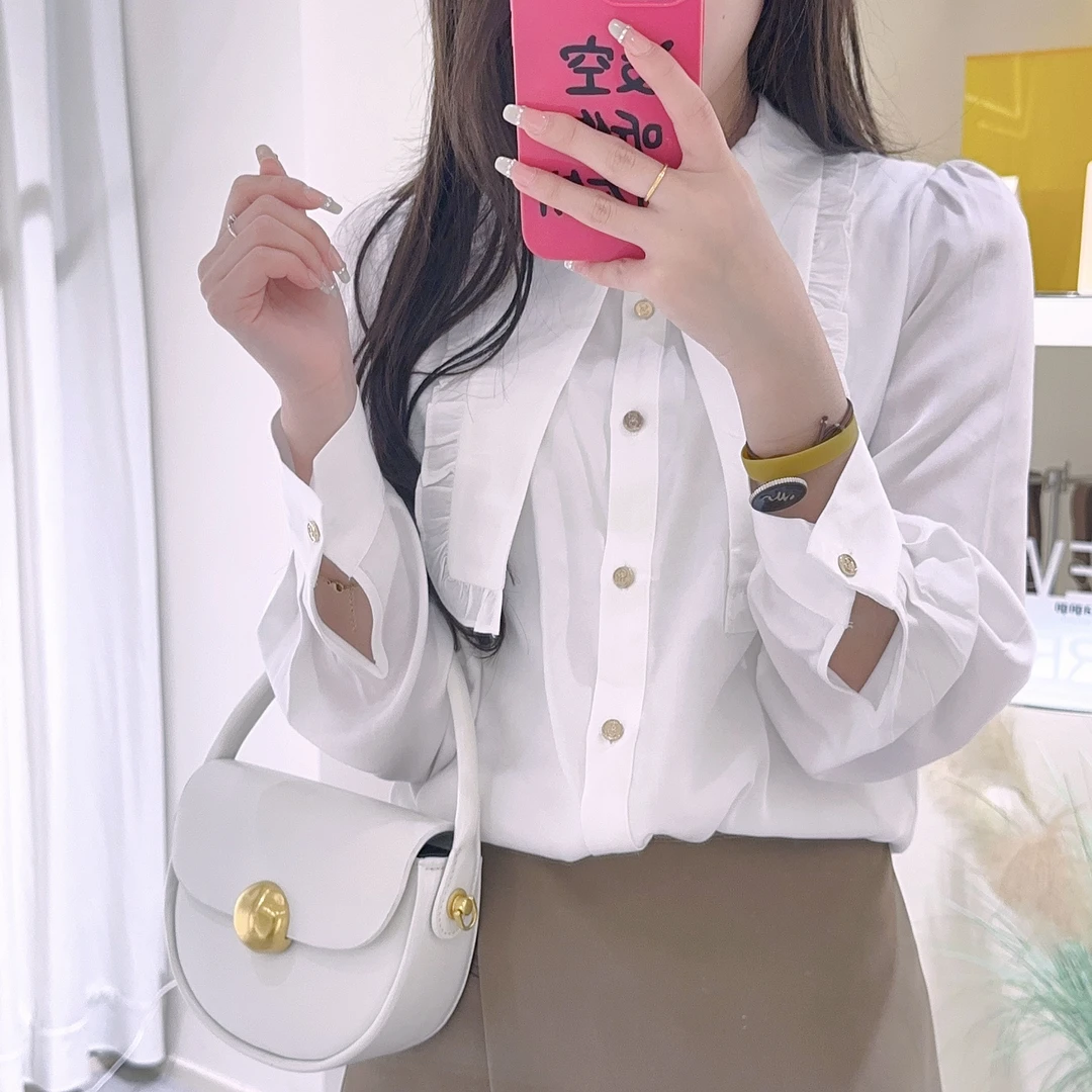 Lagogo/拉谷谷LAGOGO专柜新款白色遮肉显瘦衬衫雪纺舒适款