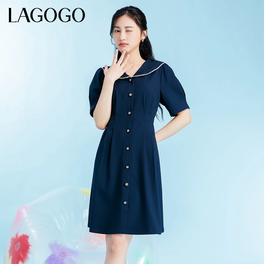 Lagogo新款甜美娃娃领连衣裙女MALL333C48