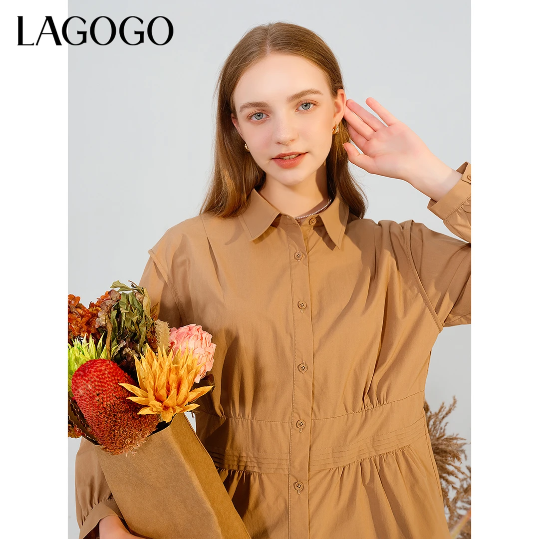 lagogo拉谷谷新款经典翻领舒适衬衫女MCCC439Q14