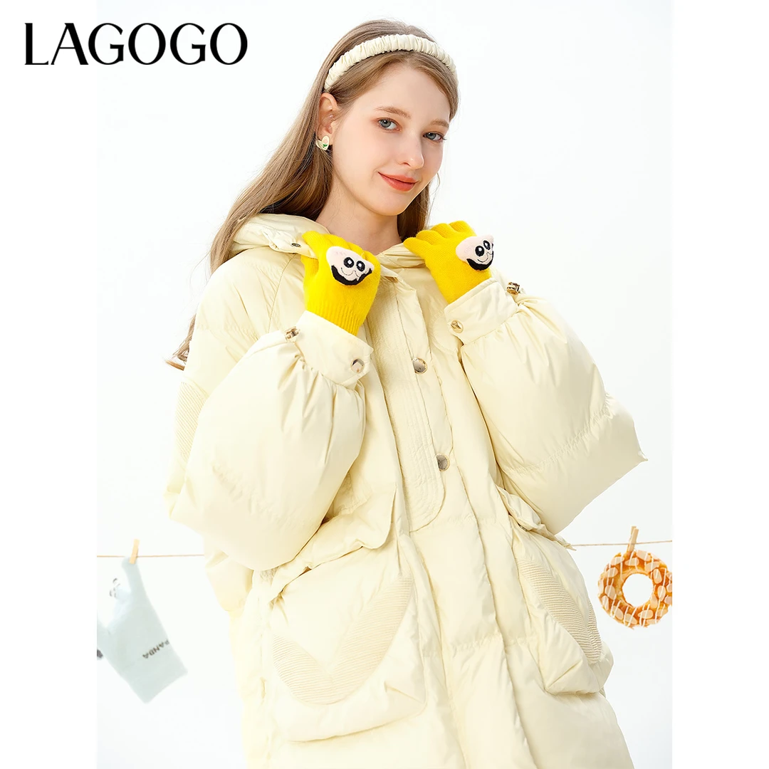 lagogo拉谷谷新款连帽保暖上班族通勤风女装高级感MCYY53XC55