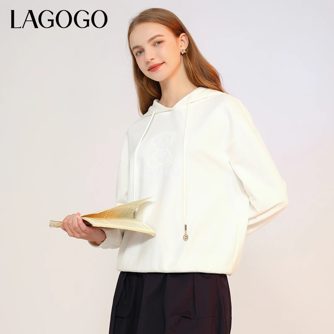lagogo新款连帽慵懒落肩袖亮片卫衣女MCEE41XC04