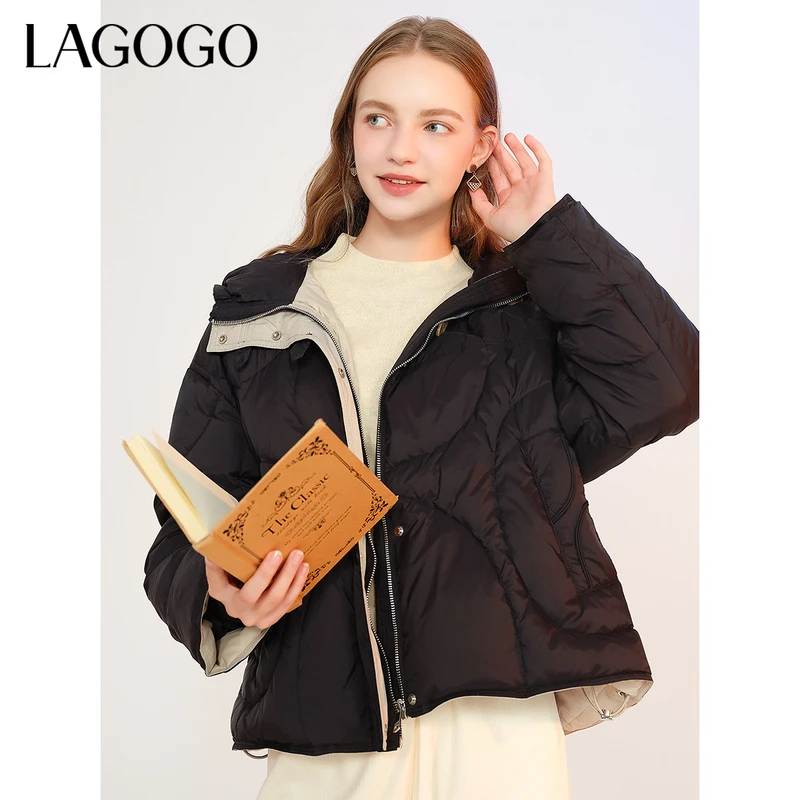 lagogo新款舒适保暖落肩小个子羽绒服女MCYY23XA71