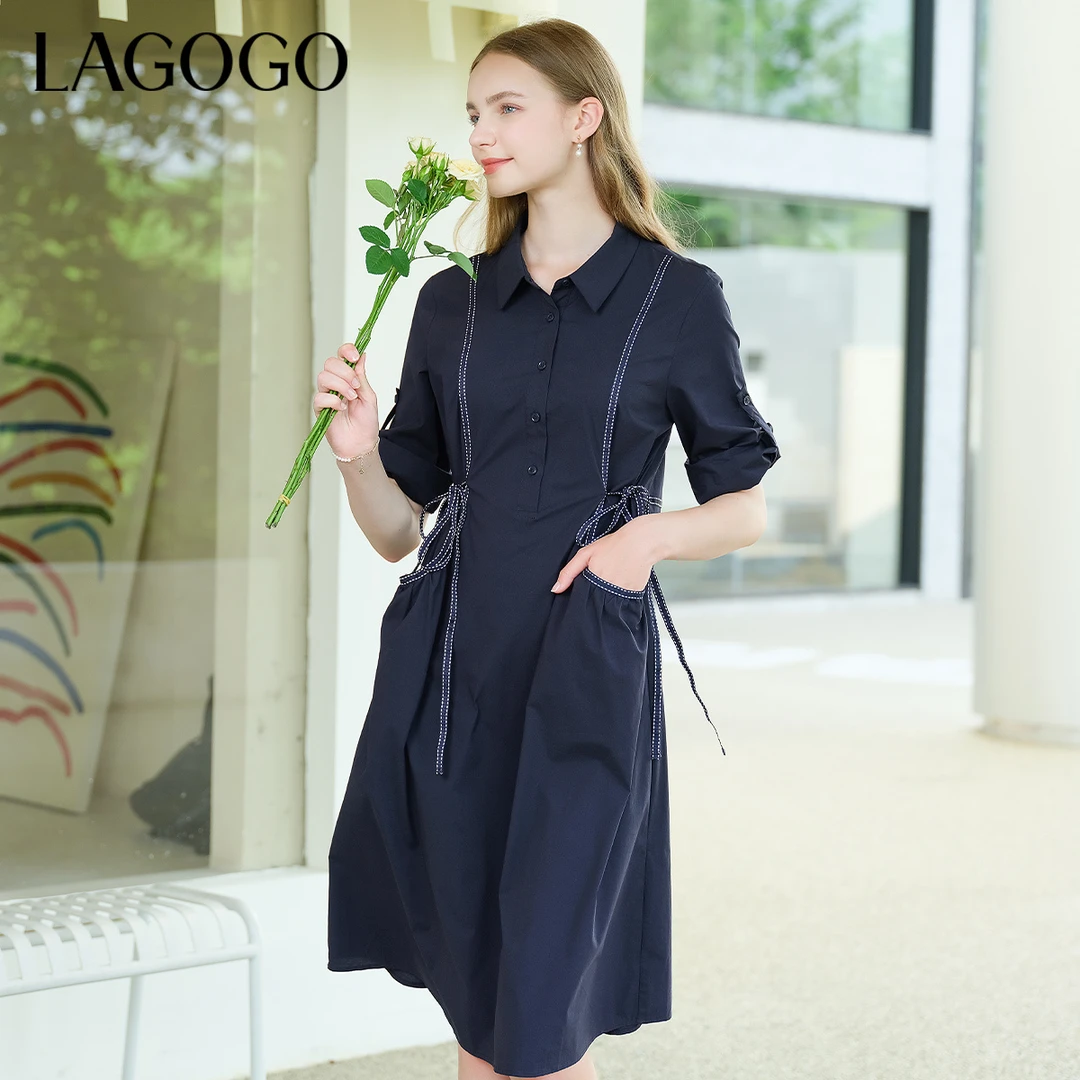 Lagogo新款简约弹力舒适显白连衣裙女MCLLA38F54