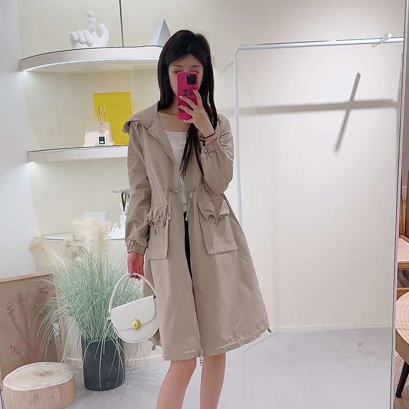 Lagogo/拉谷谷设计师时尚连帽长款中长款韩版外套风衣抽绳秋季