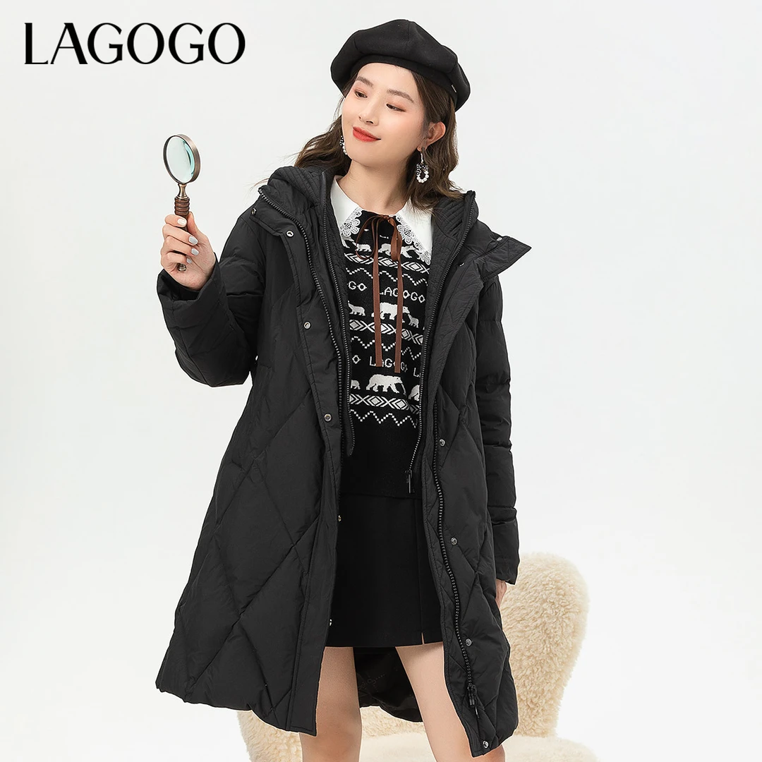 Lagogo新款连帽系带显瘦X型冬季户外加厚羽绒服女LCYY43YA94女款