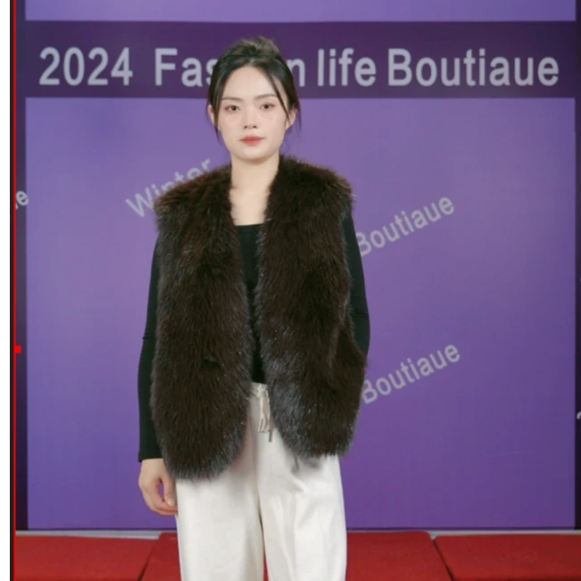 0119时尚女装皮毛一体冬季显瘦休闲高端气质百搭女士马甲