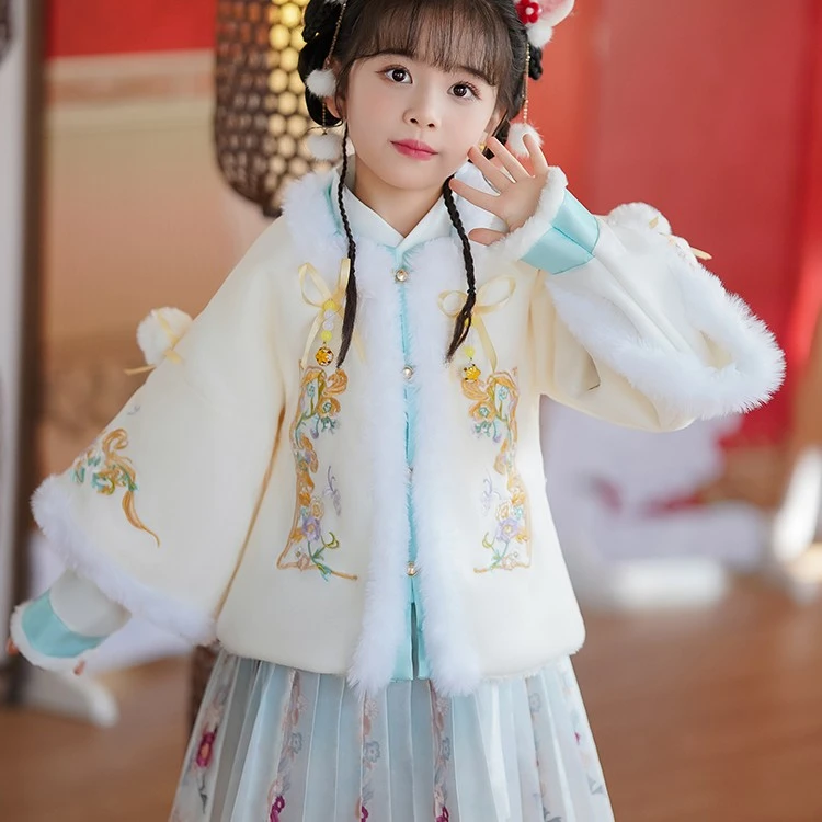 [ 明月白] 新款古风马面裙明制唐装冬款女款女童拜年服童装加厚汉