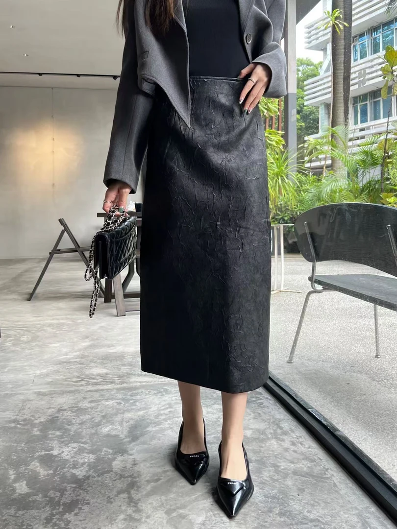 626新款半身裙褶皱纹理质感时尚显瘦减龄半裙