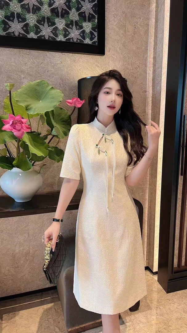 020 【绿芜】短袖国风高级盘扣连衣裙百搭款