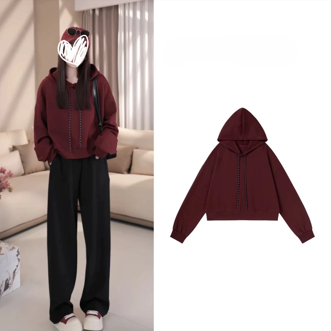 设计感拼接帽绳休闲连帽卫衣秋冬2025新款小众上衣-24667