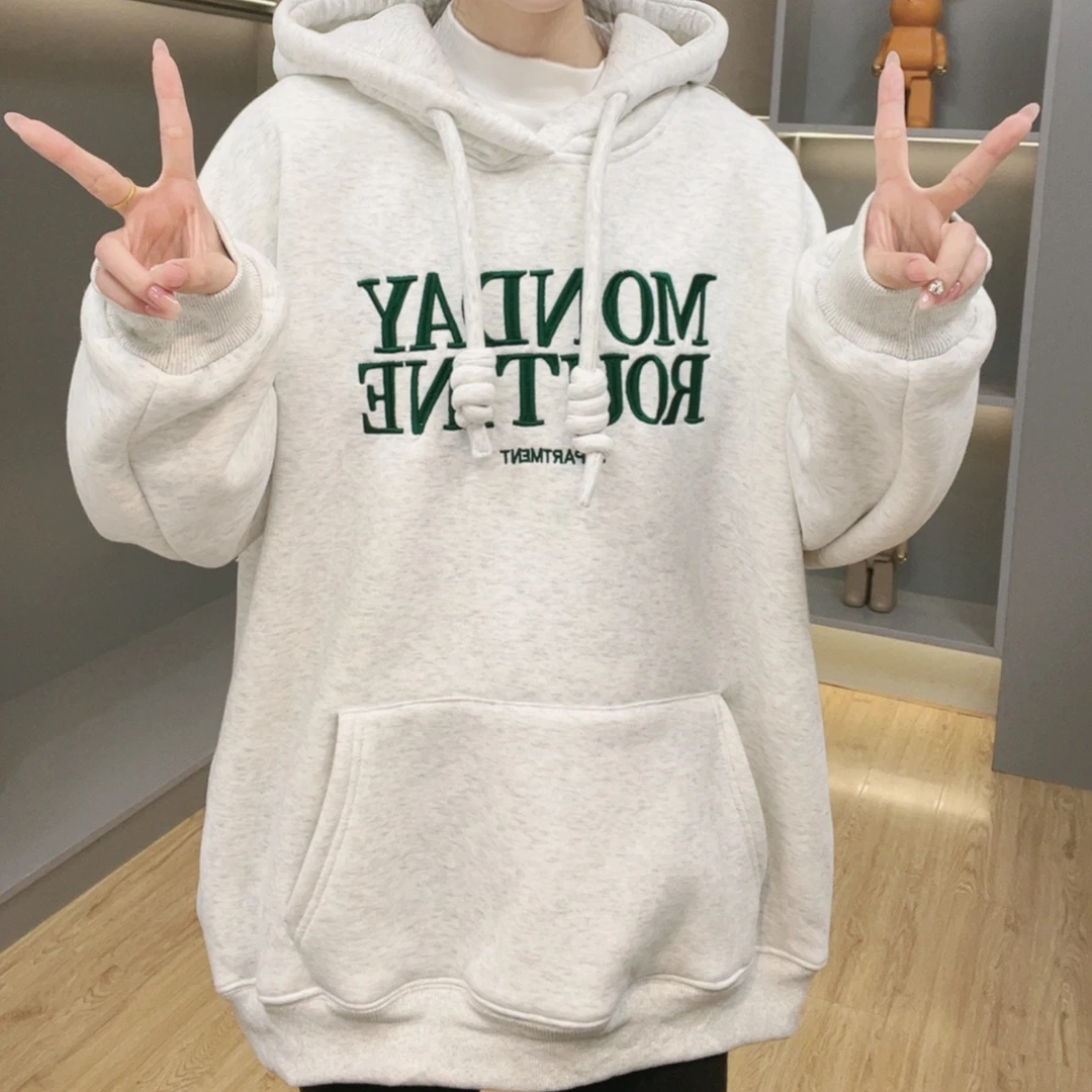【嘉人有约】糕糕绒加绒加厚重工字母刺绣连帽卫衣简约百搭慵懒风