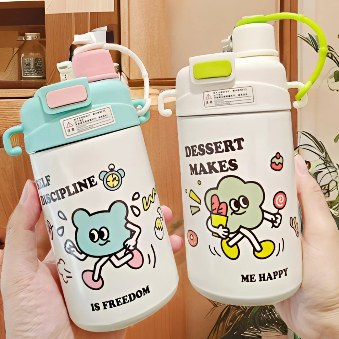 保温杯吸管学生新款不锈钢卡通双饮杯便携真空杯子便携水杯情侣杯
