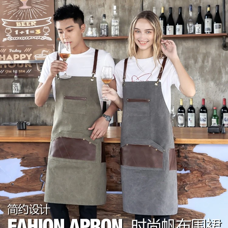 美发围裙餐厅咖啡师奶茶店花艺理发师牛仔帆布工作服围腰