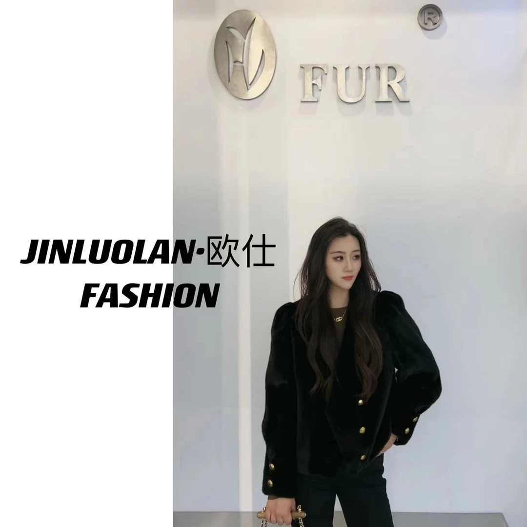 JINLUOLAN-欧仕"黑色幽默"设计师冬季款冬季貂皮上衣-23021