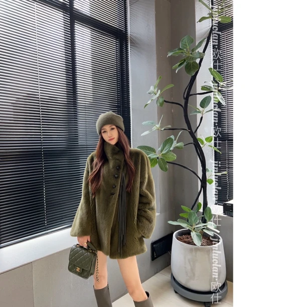 JINLUOLAN-欧仕"军绿国风"设计师冬季款冬季貂皮上衣-2257