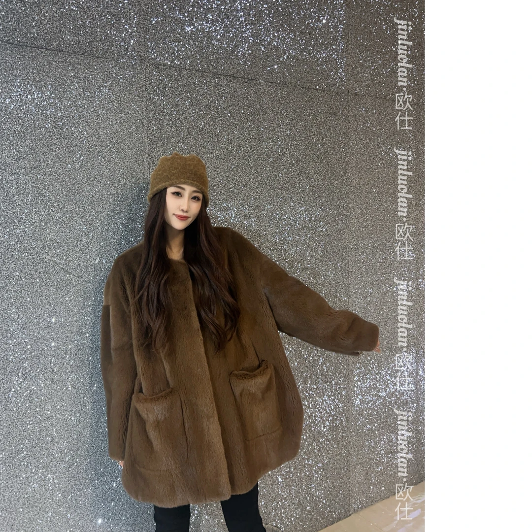 JINLUOLAN-欧仕“休闲飒”设计师冬季款冬季貂皮上衣-23150A