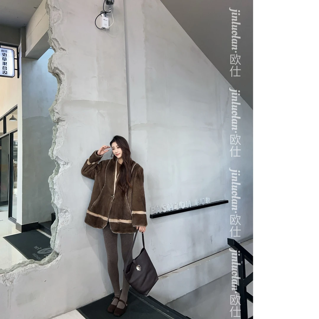 JINLUOLAN-欧仕"帕斯条"设计师冬季款冬季貂皮上衣-24036