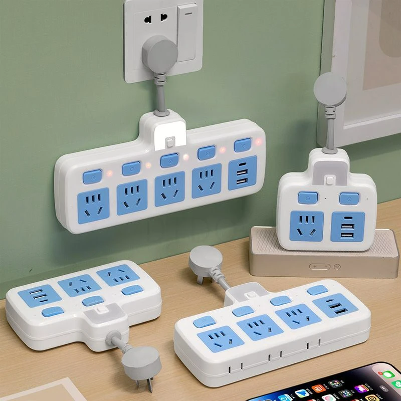 多功能插座转换器插线板一转多孔独立开关usb夜灯插排插头无线板