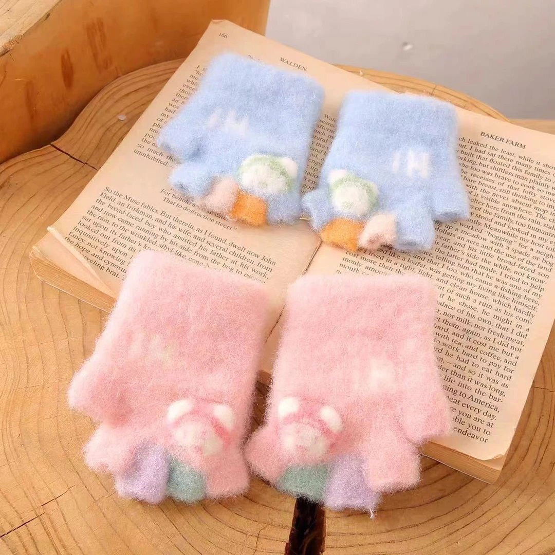 迷你小蘑菇0-3岁幼儿宝宝小手套儿童半指冬露指冬季毛绒保暖卡通