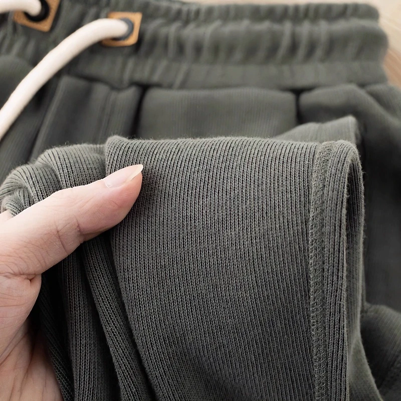 仓石一树潮牌秋冬新款高品质男士灰色重磅针织宽松纯色束脚卫裤男